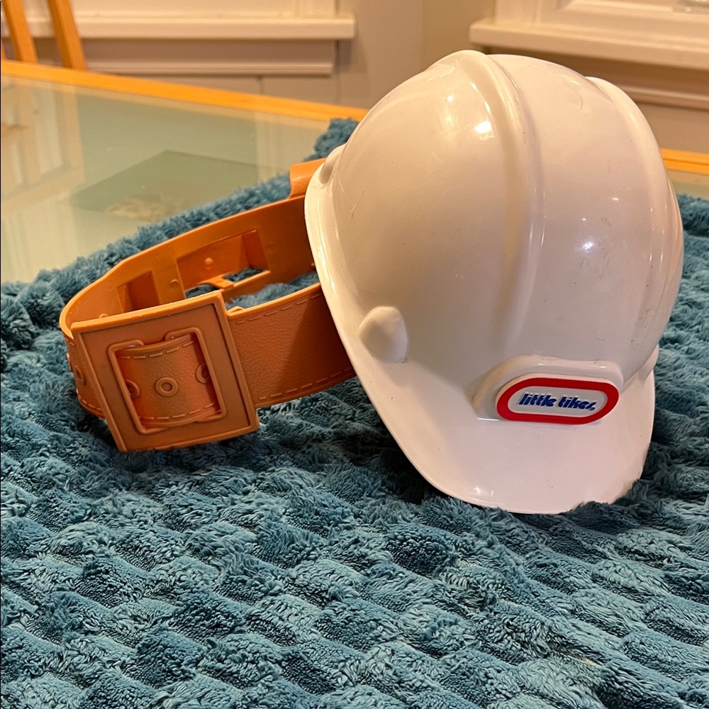 Vintage Little Tikes White Toy Hard Hat plus tool belt.